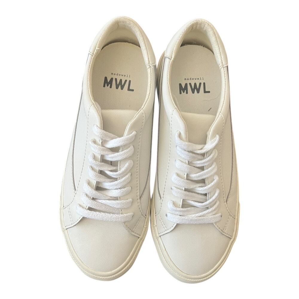Madewell Sidewalk Low Top Leather Sneakers Pale Parchment Size 7.5 - Picture 4 of 8